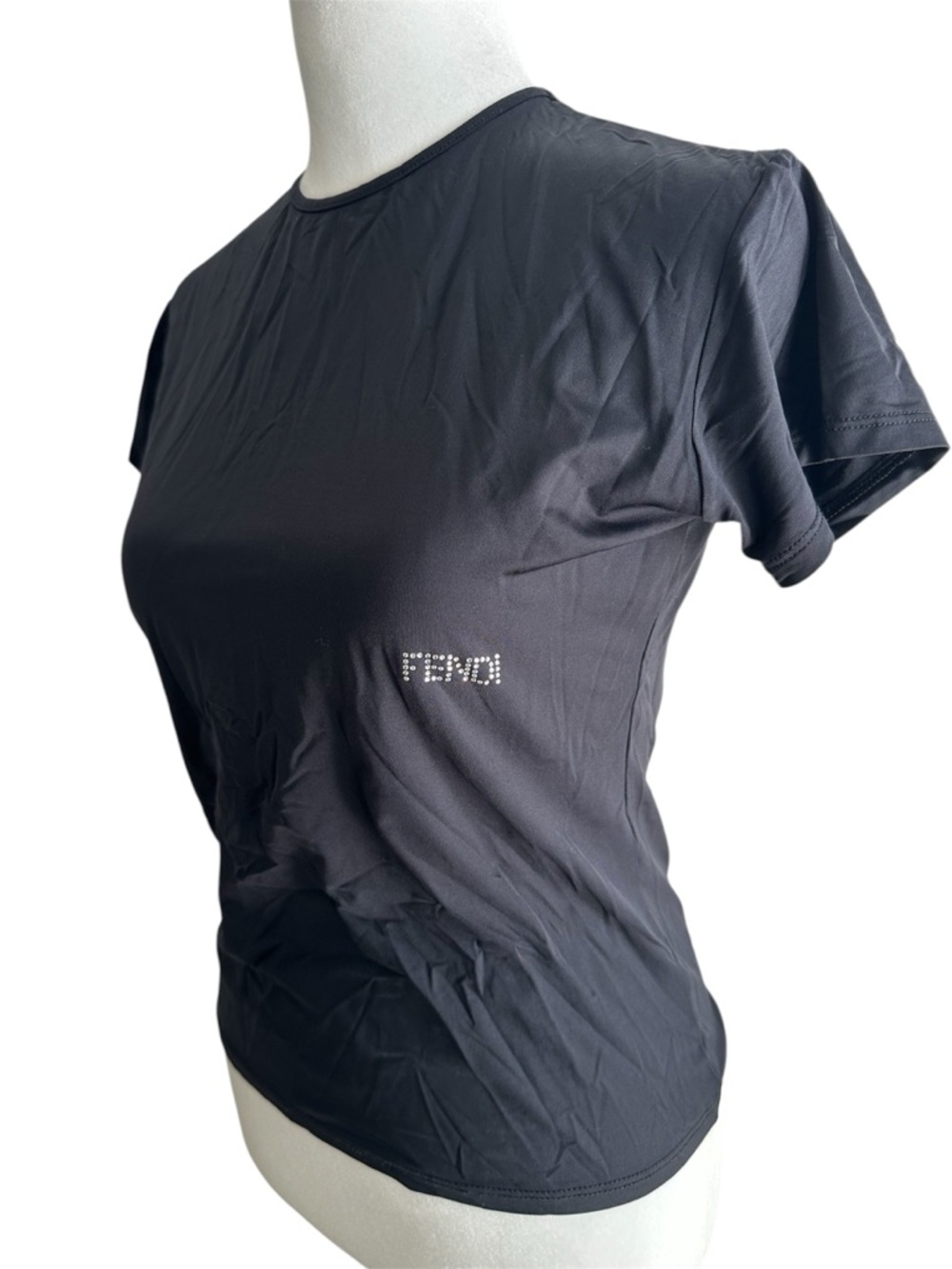 Rare 90s Fendi Black Crystal Logo Short Sleeve Tee Size S-M